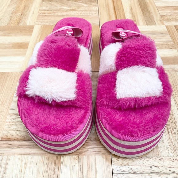MUDD Stormy Fuchsia/White Fuzzy Elastic Slingback Slides Platform Slippers Sz 9 - Picture 4 of 16